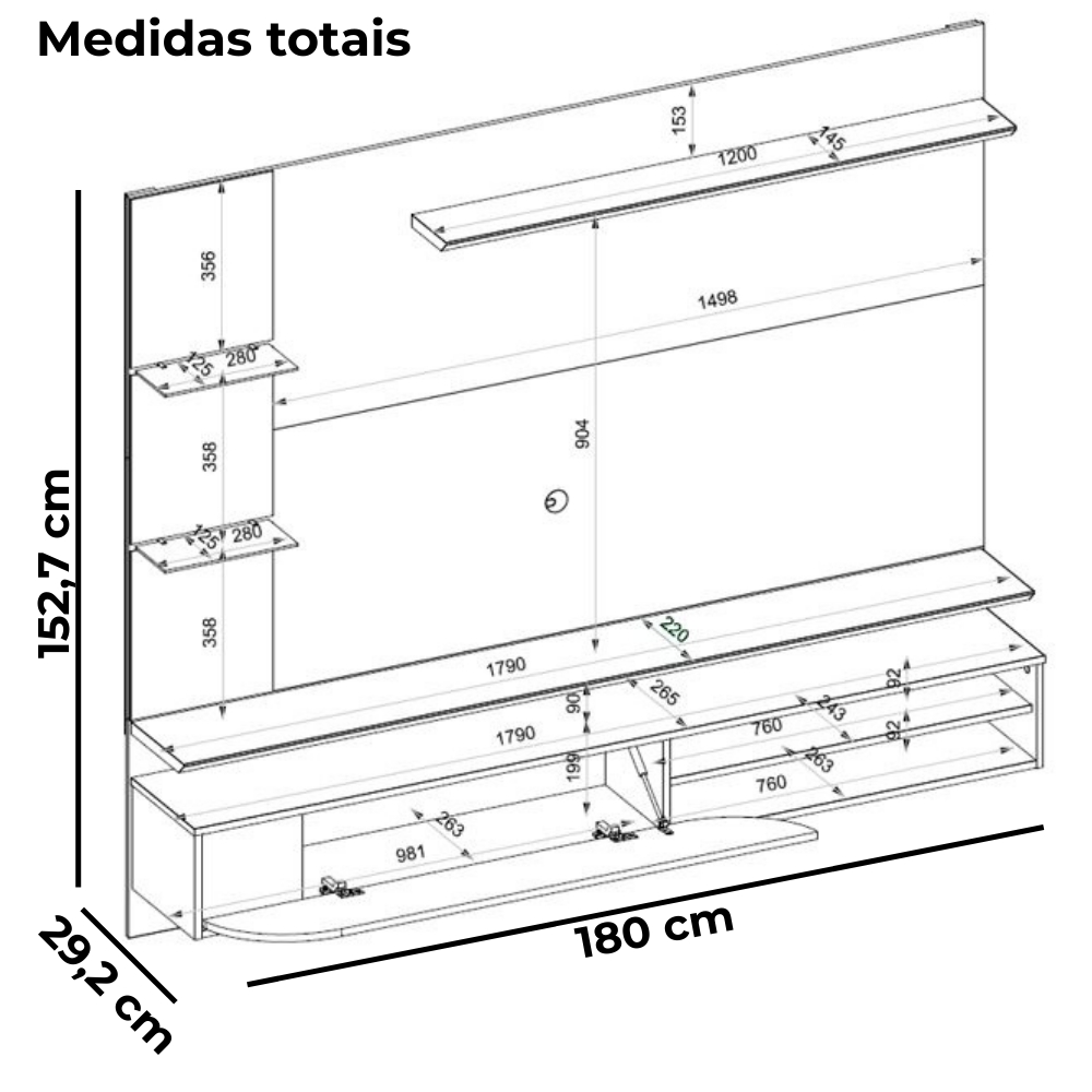 Painel Suspenso Tv 60 Pol 180 cm Ravi Off White Freijó DJ Moveis