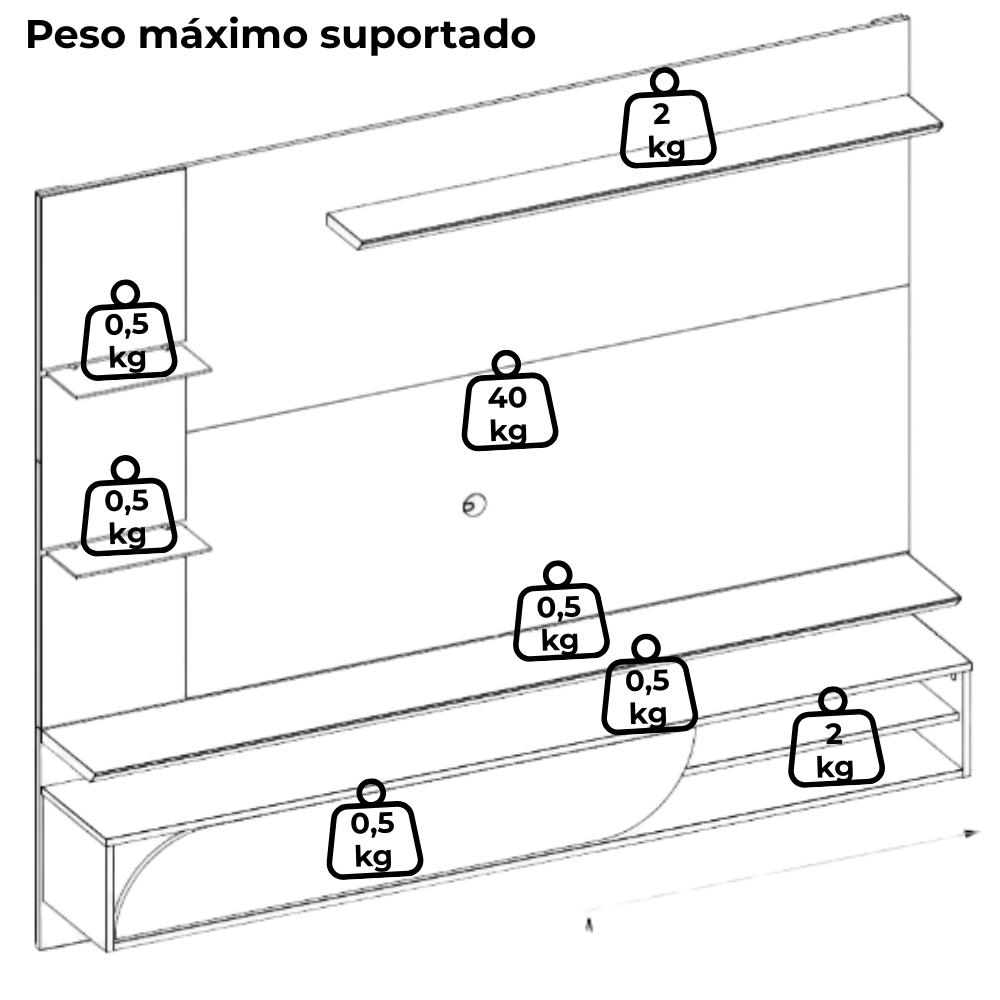 Painel Suspenso Tv 60 Pol 180 cm Ravi Off White Freijó DJ Moveis