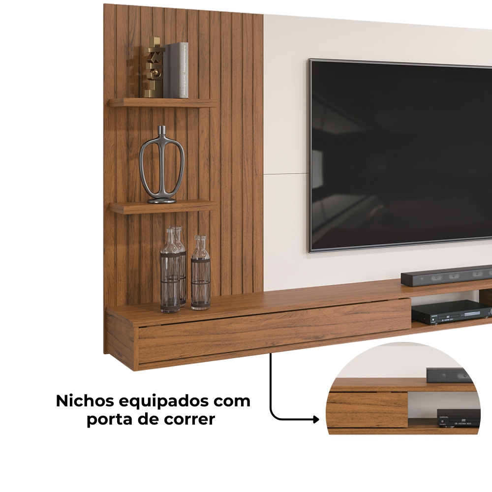 Painel Suspenso Tv 60 Pol 190 cm Bento Freijó Off White Dj Móveis
