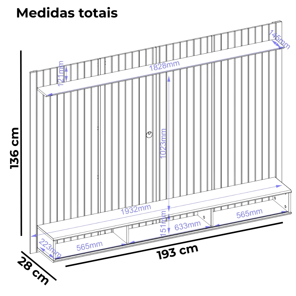 Painel Suspenso Tv 70 Pol 193 cm Rio Freijo Off White DJ Moveis