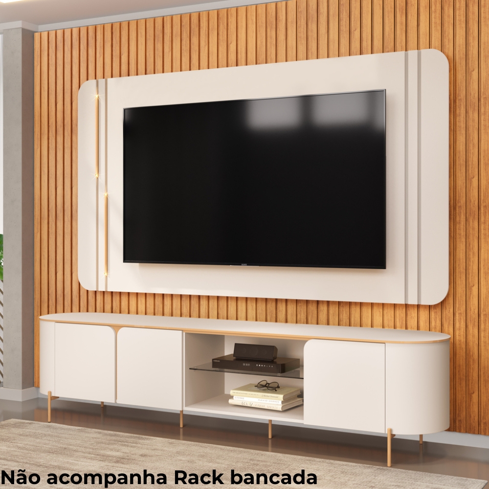 Painel Suspenso Tv 75 Pol 241 cm MDF Ariana Off White Dj Moveis