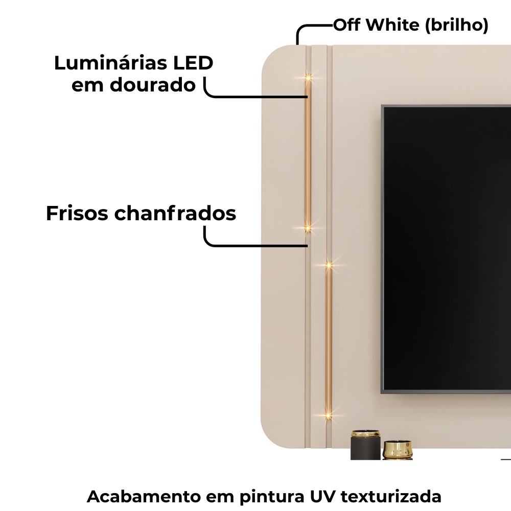 Painel Suspenso Tv 75 Pol 241 cm MDF Ariana Off White Dj Moveis