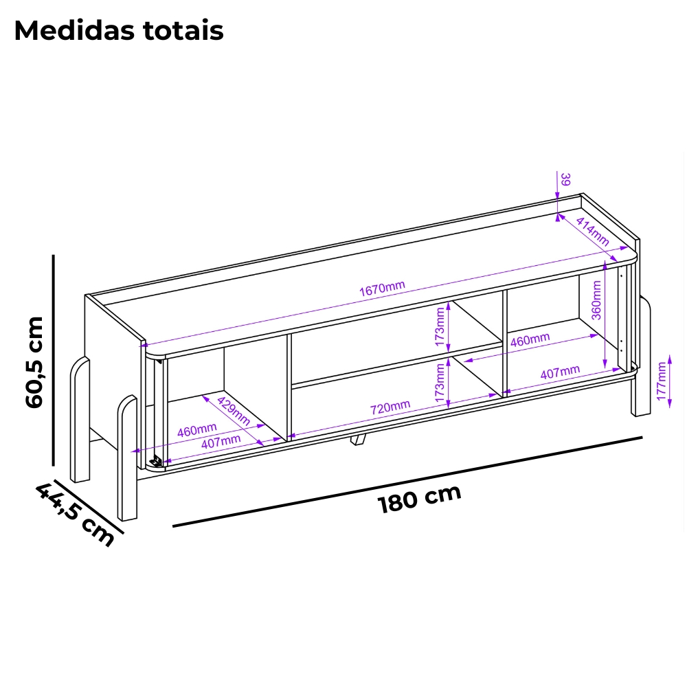 Rack Bancada Tv 65 Pol 180 cm Cher Off White Cedro Dj Moveis