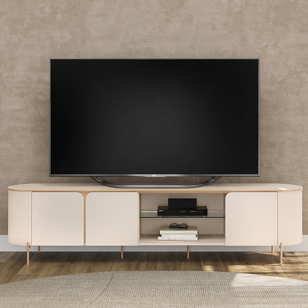 Rack Bancada Tv 75 Pol 241 cm MDF Ariana Off White Dj Moveis