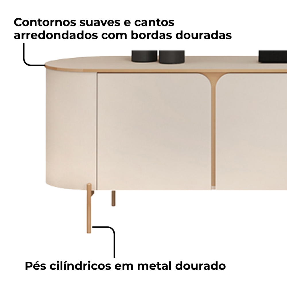 Rack Bancada Tv 75 Pol 241 cm MDF Ariana Off White Dj Moveis