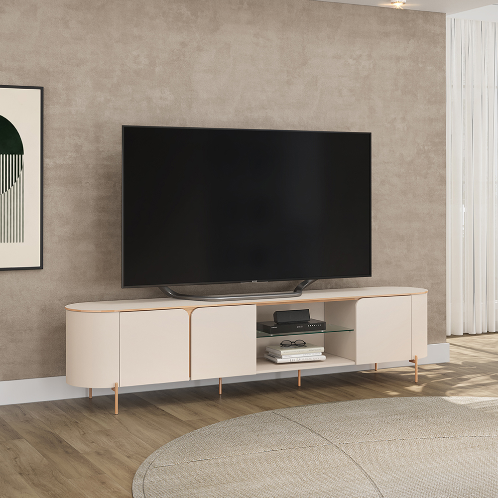 Rack Bancada Tv 75 Pol 241 cm MDF Ariana Off White Dj Moveis