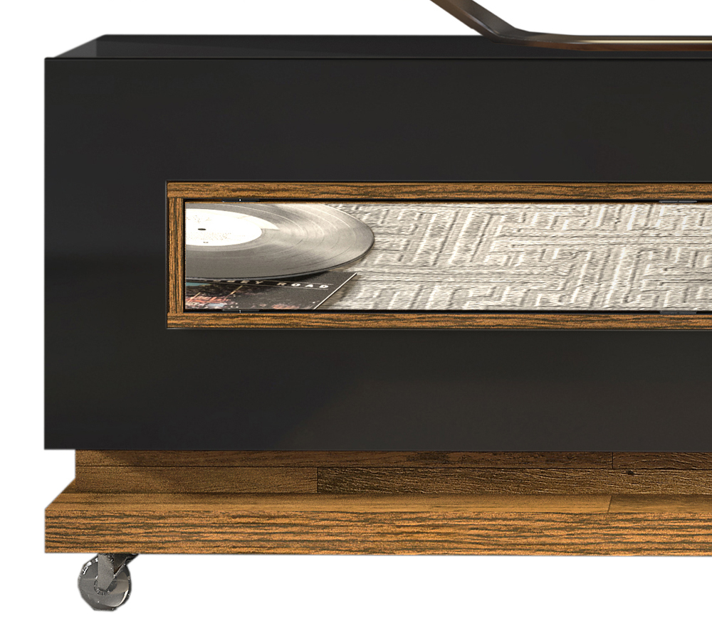 Rack Para TV 60 Polegadas Pose Preto Gloss Tronco Ripado Com Espelho DJ Moveis