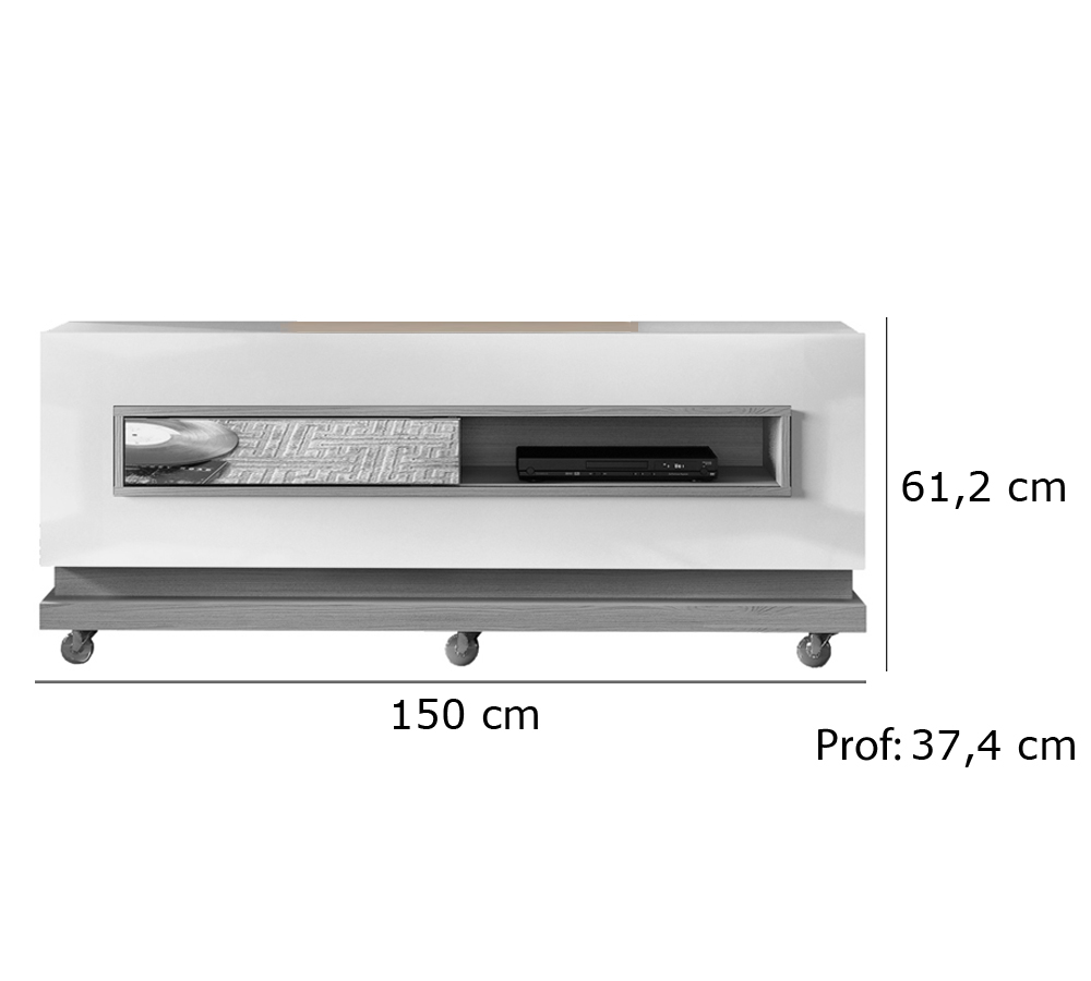 Rack Para TV 60 Polegadas Pose Preto Gloss Tronco Ripado Com Espelho DJ Moveis