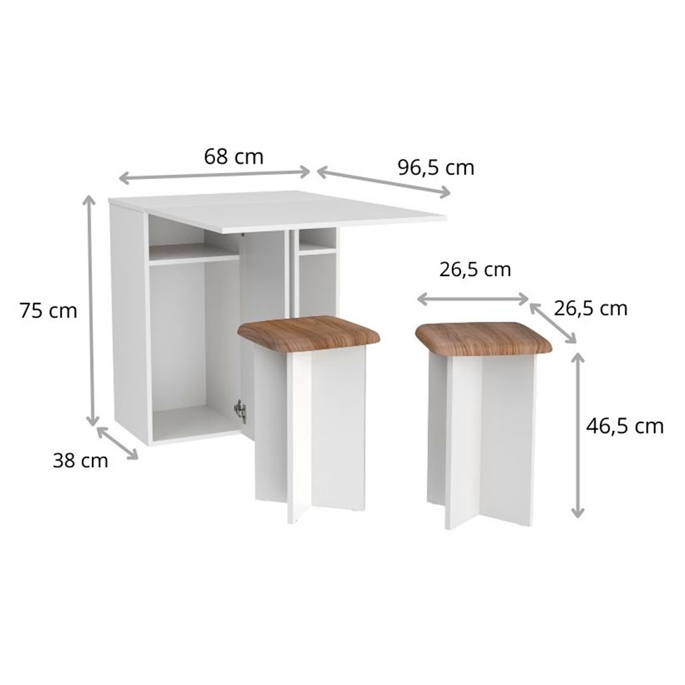 Conjunto de Mesa Dobrável com 2 Bancos Bayle Branco