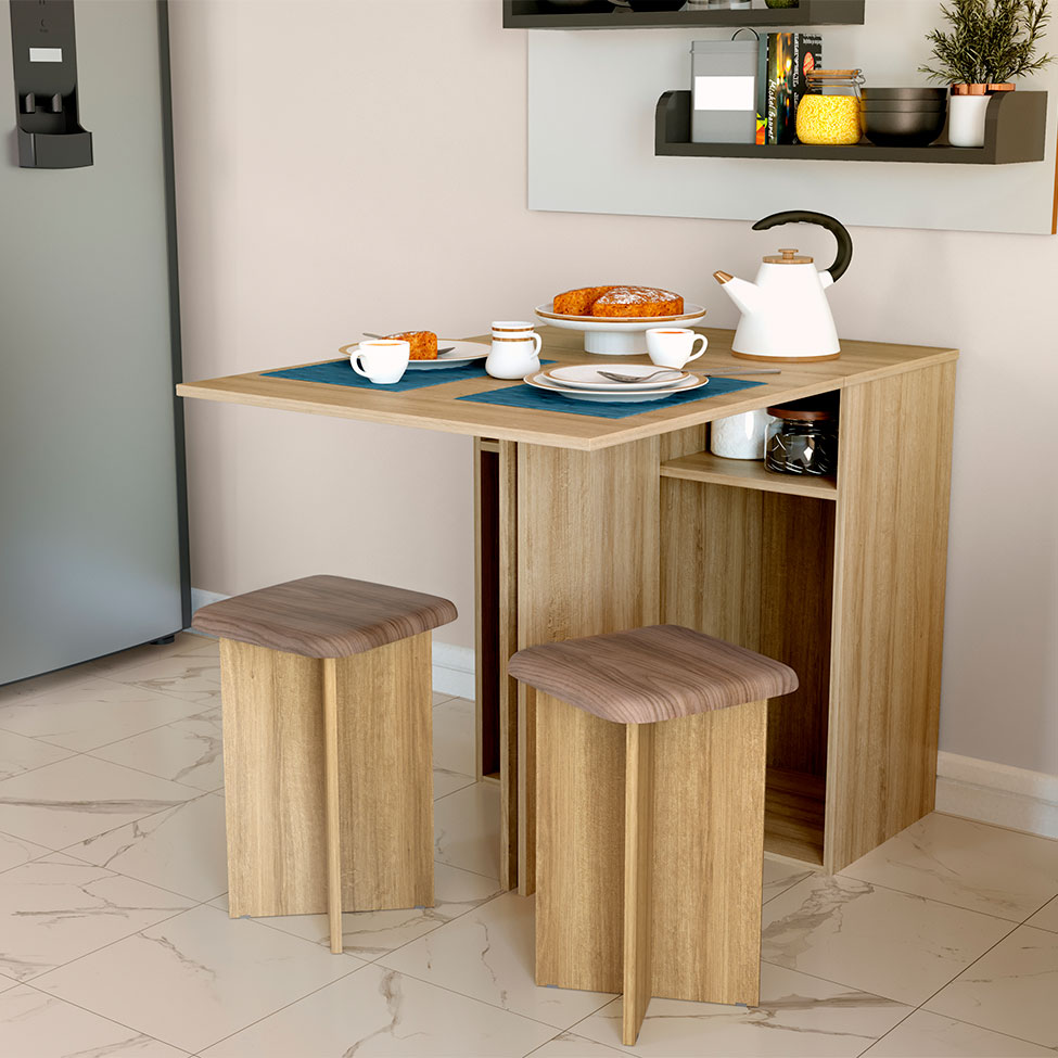 Conjunto de Mesa Dobrável com 2 Bancos Bayle Mel