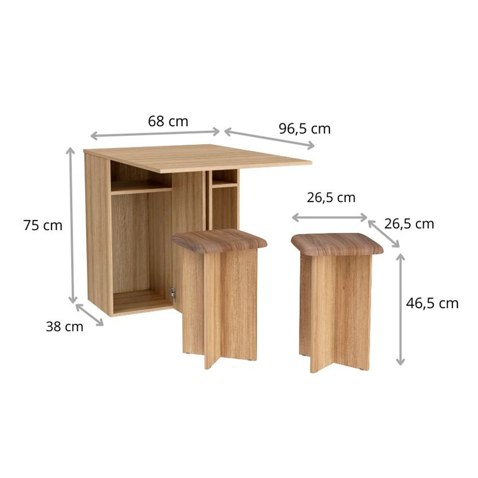Conjunto de Mesa Dobrável com 2 Bancos Bayle Mel