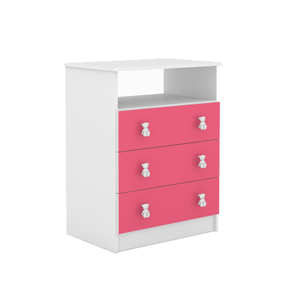 Cômoda Nino 3 GV Branco e Rosa