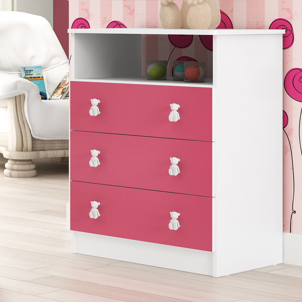 Cômoda Nino 3 GV Branco e Rosa