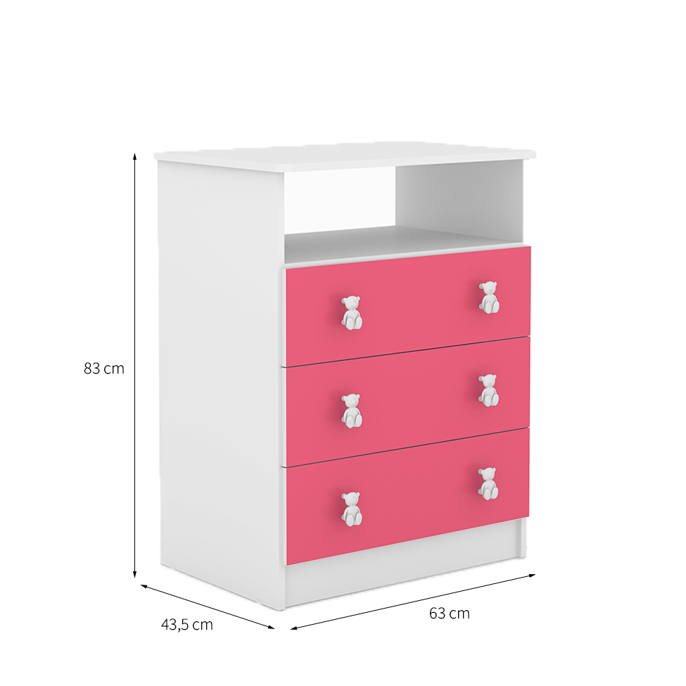 Cômoda Nino 3 GV Branco e Rosa