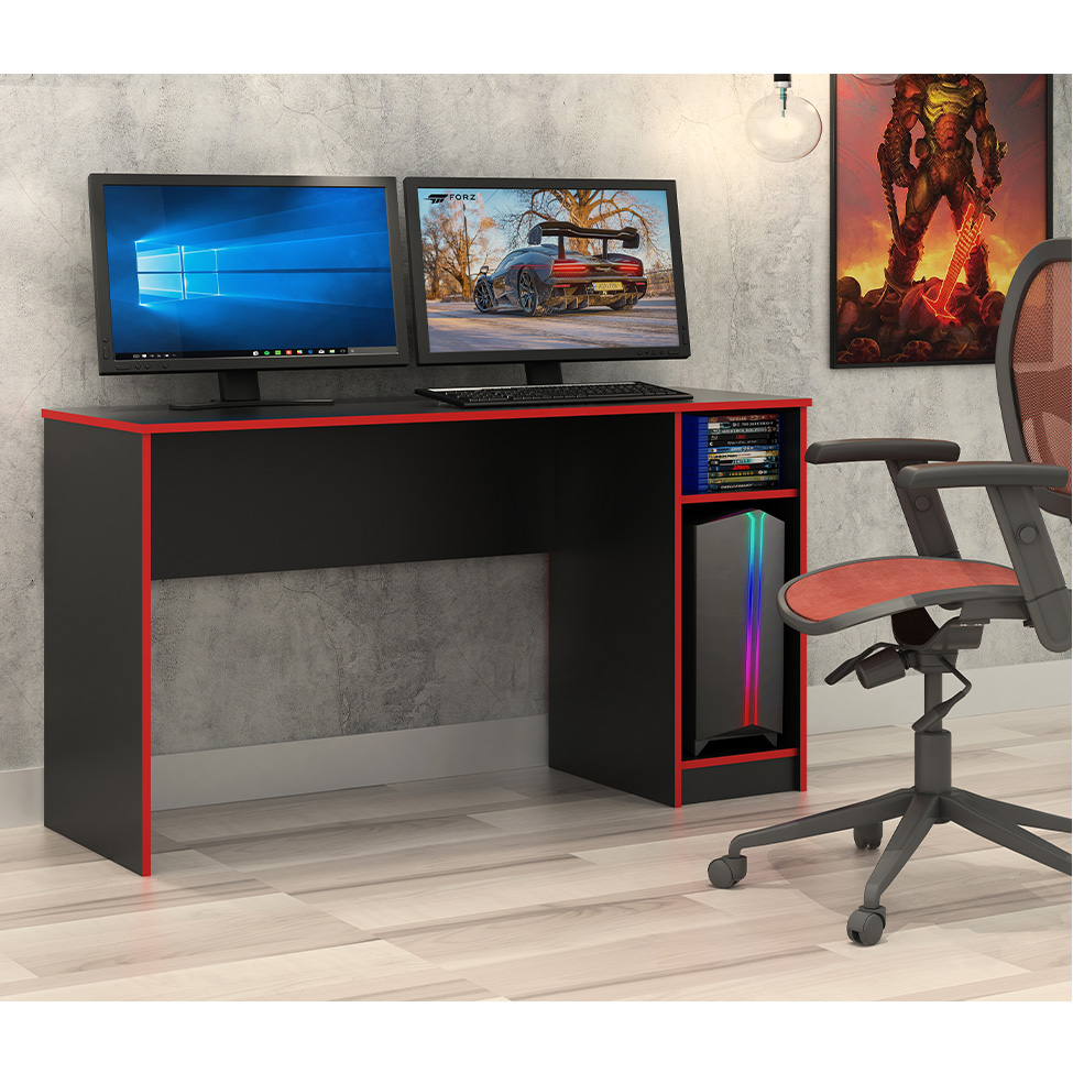 Mesa Gamer Motion Preta e Vermelha