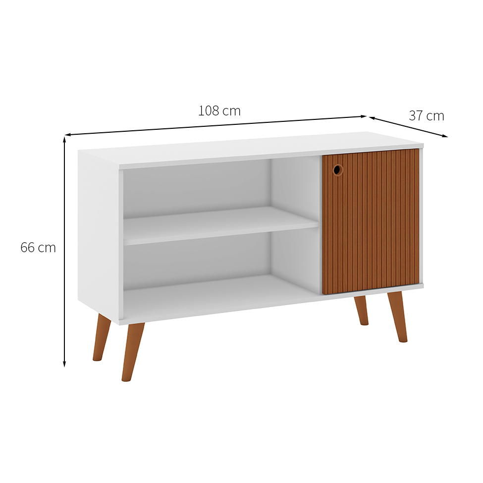 Rack Retrô Way 1 PT Branco e Elmo 108 cm