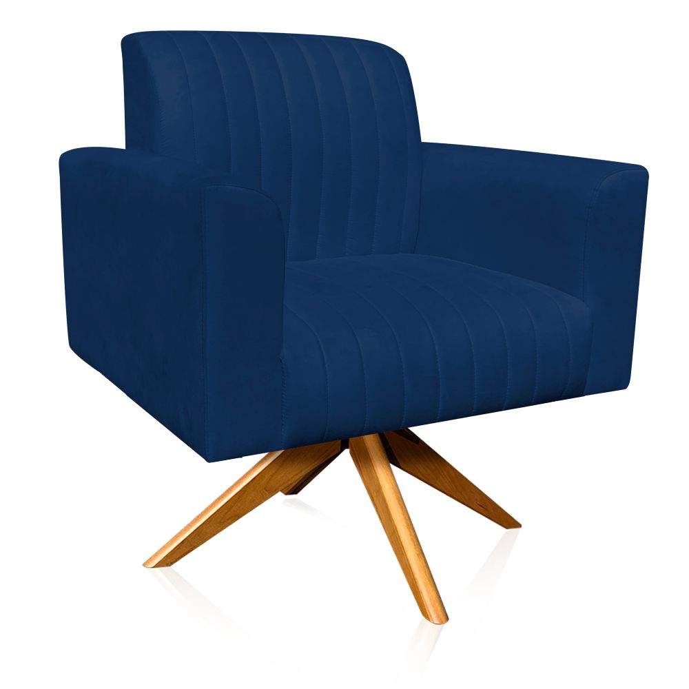 Poltrona Giratória Viena Gomada Suede Azul Marinho Base Madeira MA30 D'Rossi