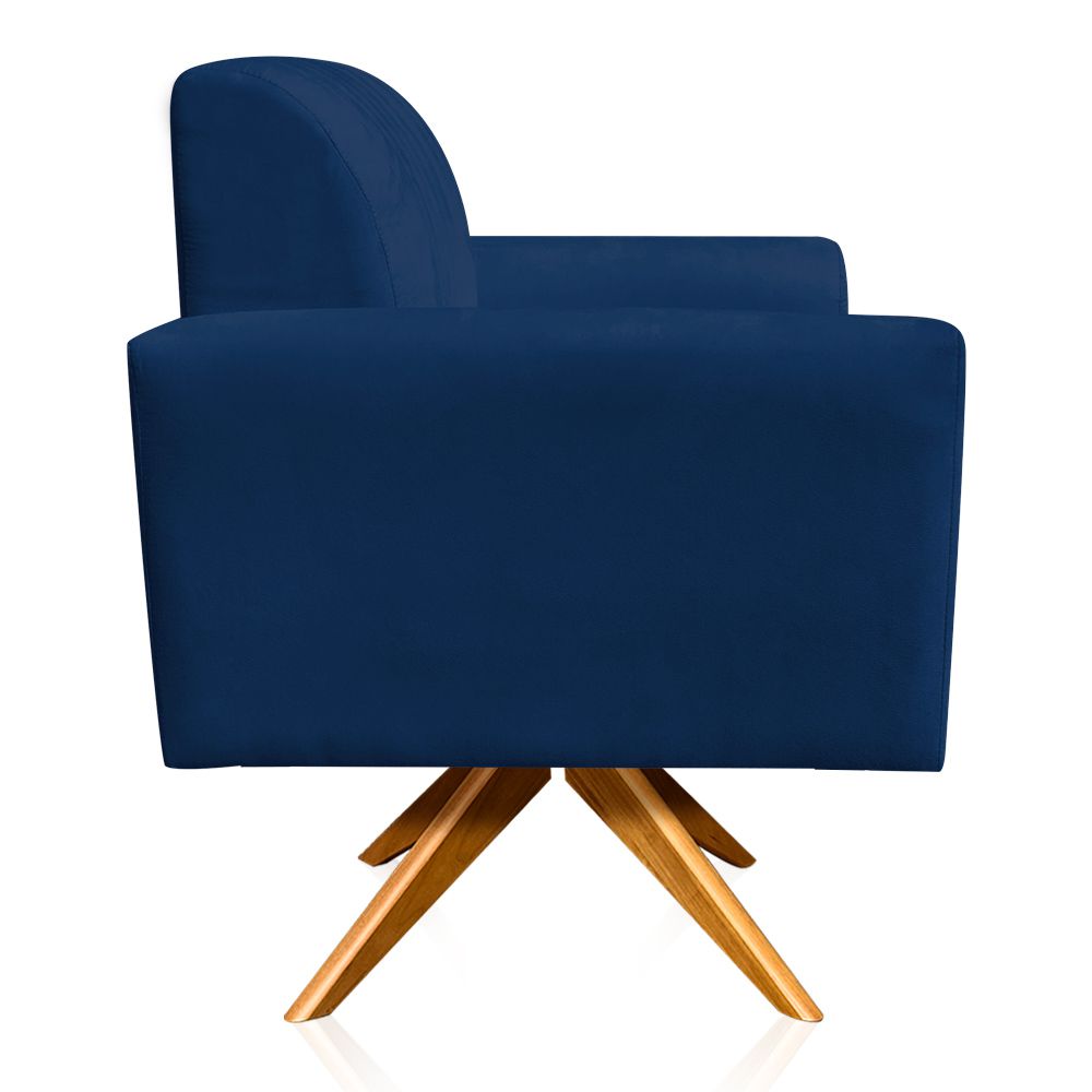 Poltrona Giratória Viena Gomada Suede Azul Marinho Base Madeira MA30 D'Rossi