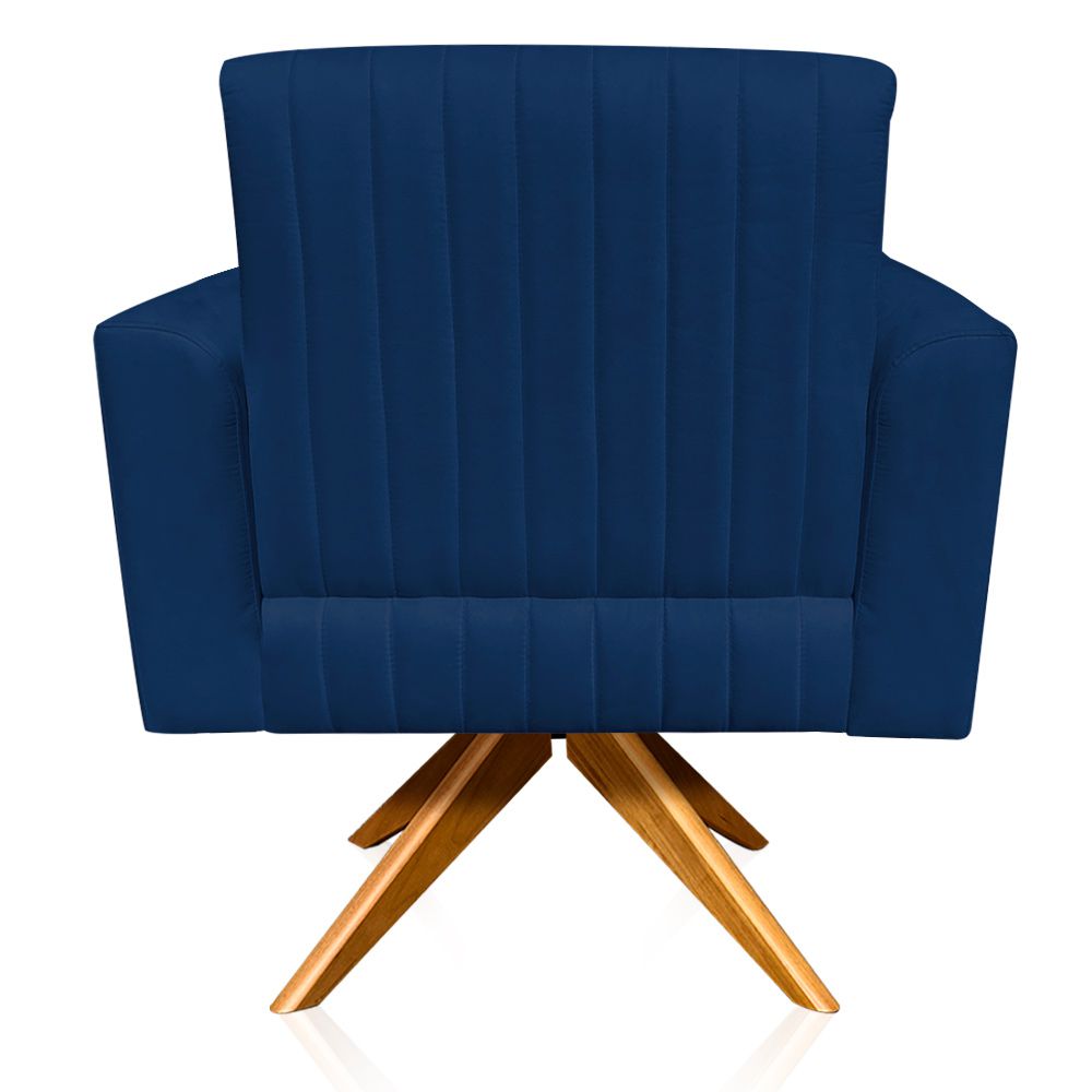 Poltrona Giratória Viena Gomada Suede Azul Marinho Base Madeira MA30 D'Rossi