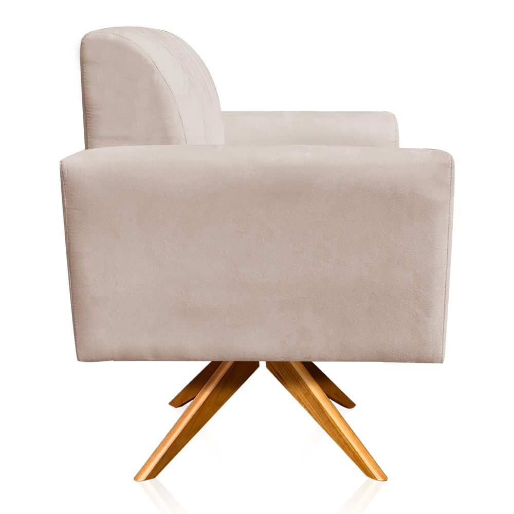 Poltrona Giratória Viena Gomada Suede Bege Base Madeira MA30 D'Rossi