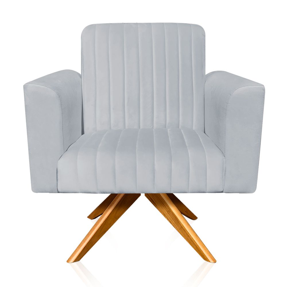 Poltrona Giratória Viena Gomada Suede Cinza Base Madeira MA30 D'Rossi