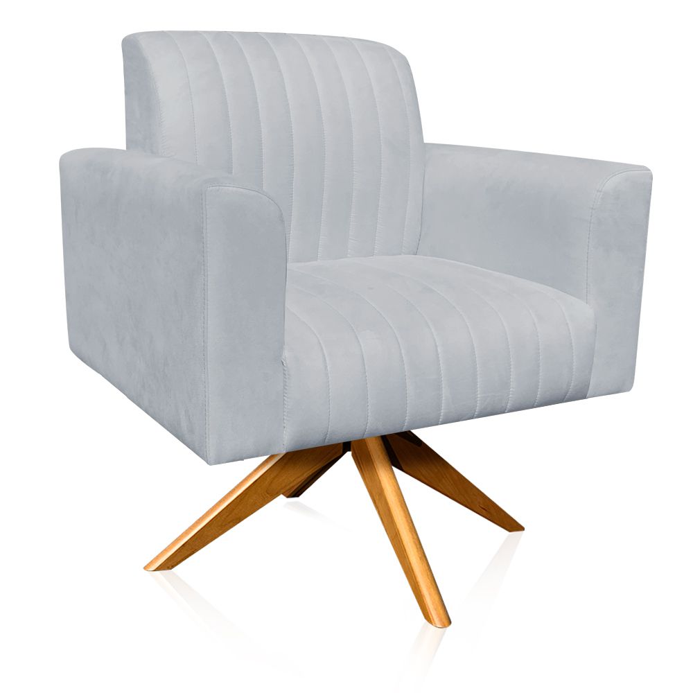 Poltrona Giratória Viena Gomada Suede Cinza Base Madeira MA30 D'Rossi