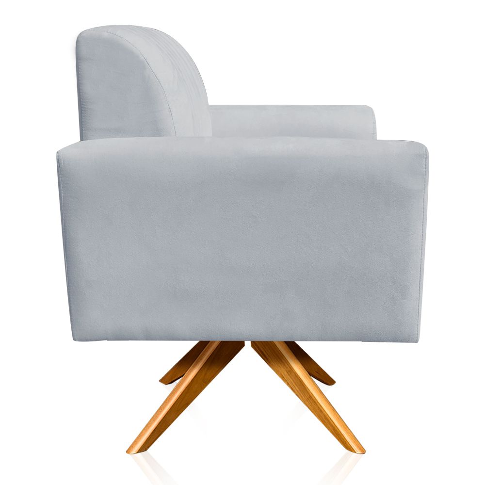 Poltrona Giratória Viena Gomada Suede Cinza Base Madeira MA30 D'Rossi