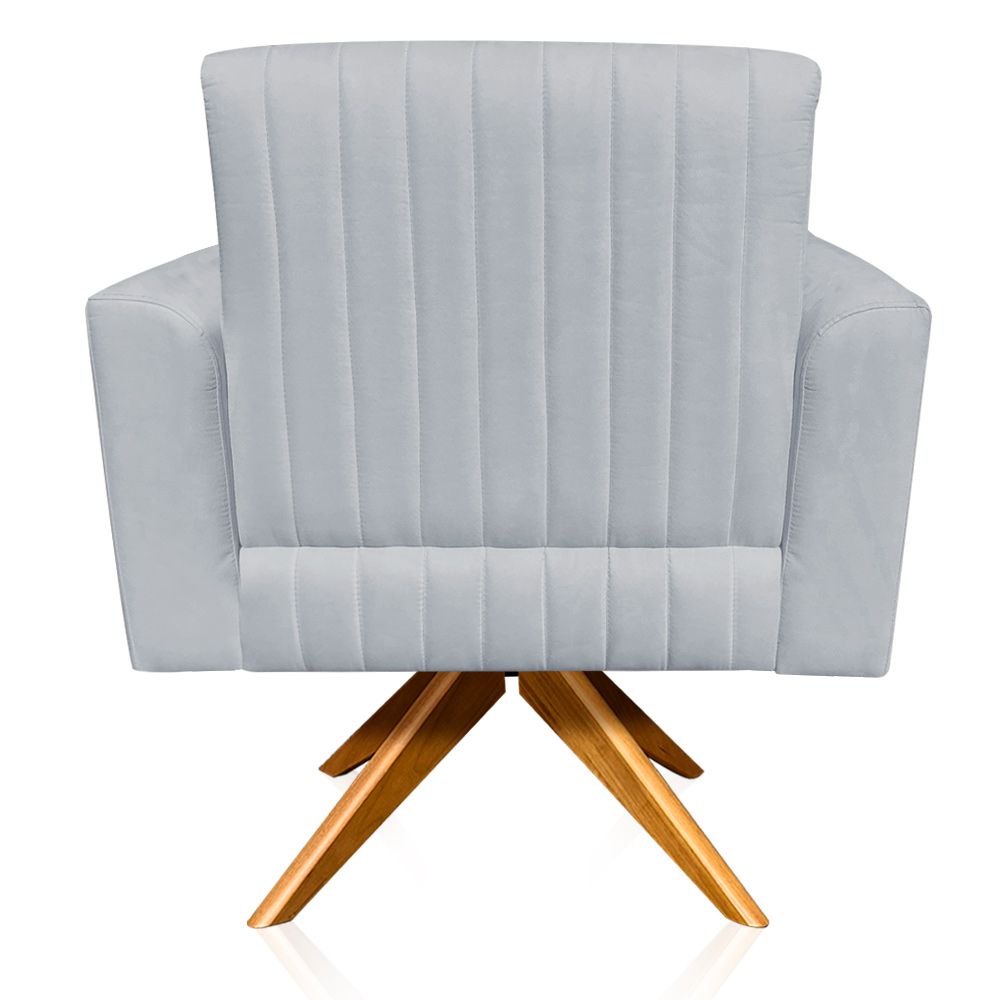 Poltrona Giratória Viena Gomada Suede Cinza Base Madeira MA30 D'Rossi