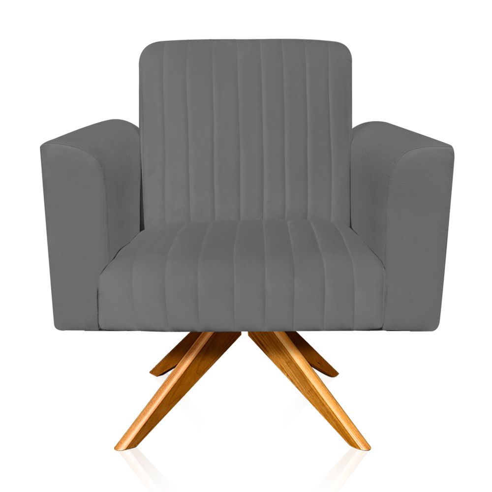 Poltrona Giratória Viena Gomada Suede Grafite Base Madeira MA30 D'Rossi