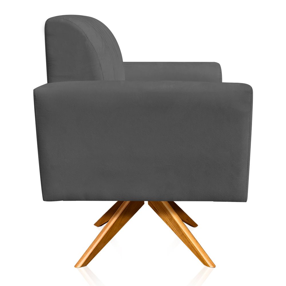 Poltrona Giratória Viena Gomada Suede Grafite Base Madeira MA30 D'Rossi