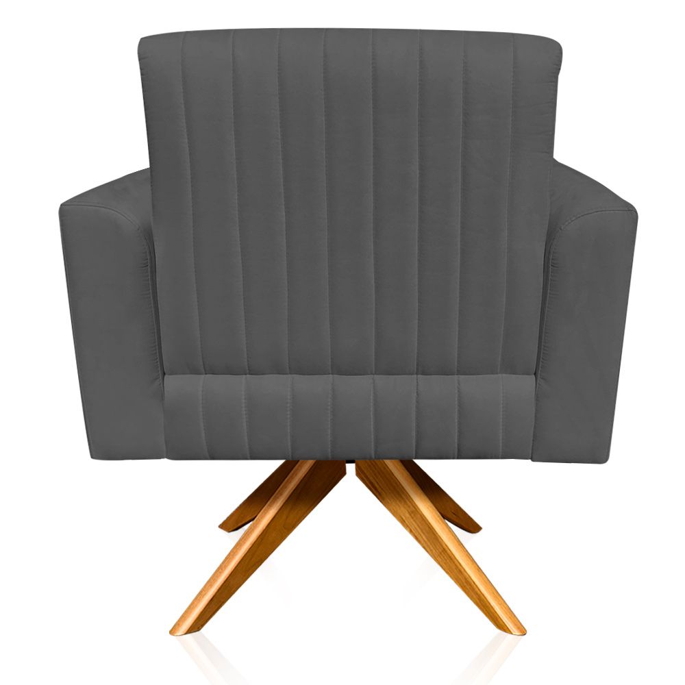Poltrona Giratória Viena Gomada Suede Grafite Base Madeira MA30 D'Rossi