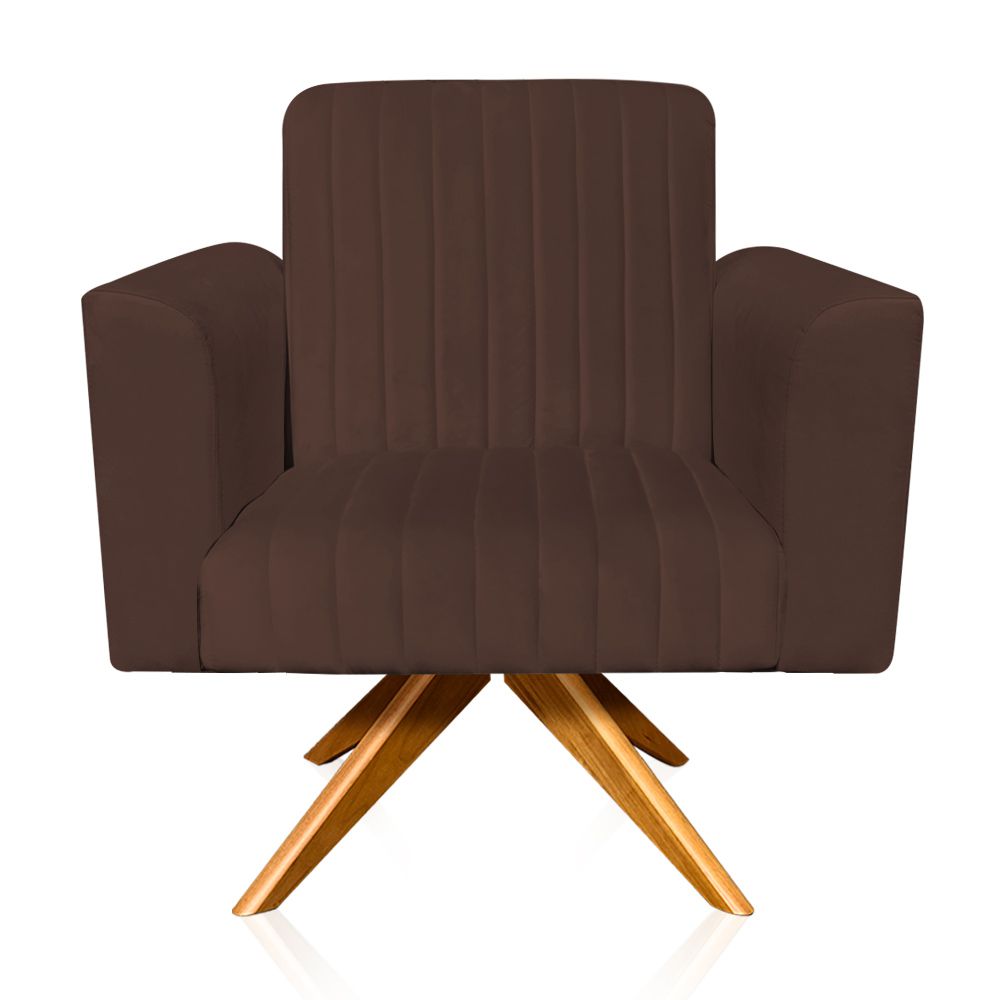 Poltrona Giratória Viena Gomada Suede Marrom Base Madeira MA30 D'Rossi