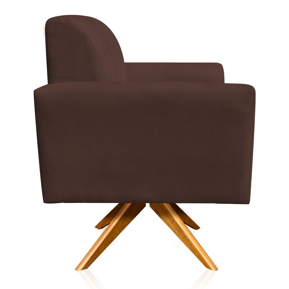 Poltrona Giratória Viena Gomada Suede Marrom Base Madeira MA30 D'Rossi