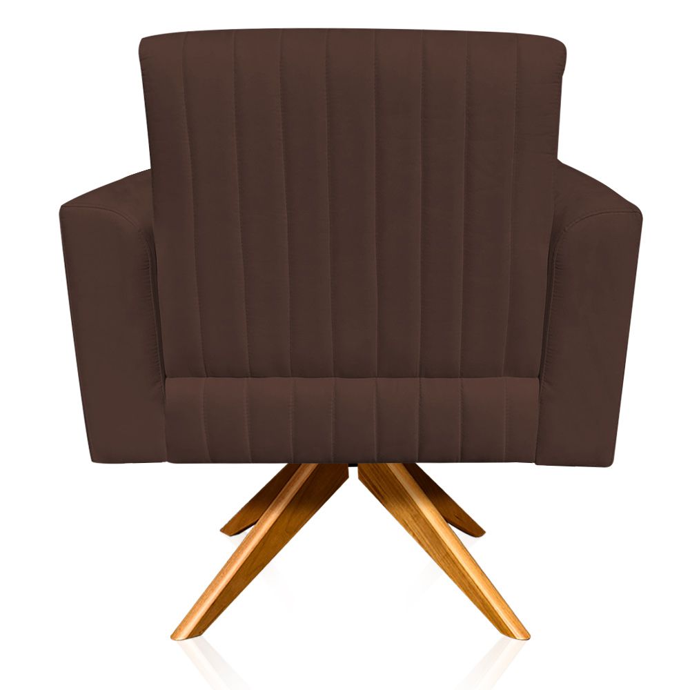 Poltrona Giratória Viena Gomada Suede Marrom Base Madeira MA30 D'Rossi