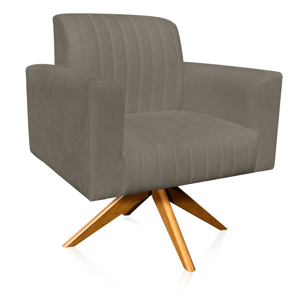 Poltrona Giratória Viena Gomada Suede Marrom Rato Base Madeira MA30 D'Rossi