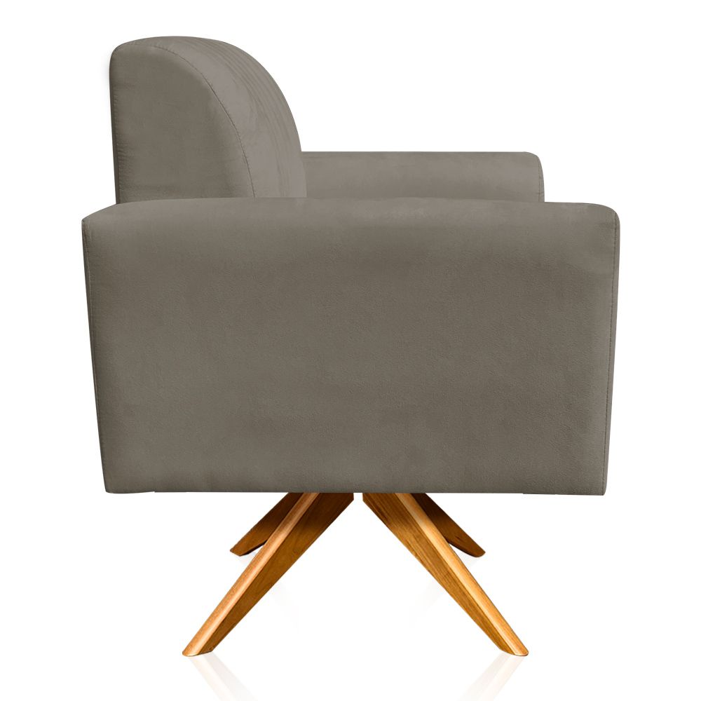 Poltrona Giratória Viena Gomada Suede Marrom Rato Base Madeira MA30 D'Rossi
