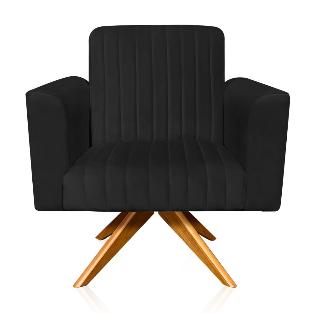 Poltrona Giratória Viena Gomada Suede Preto Base Madeira MA30 D'Rossi