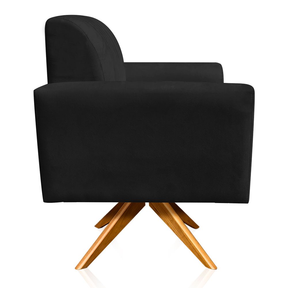 Poltrona Giratória Viena Gomada Suede Preto Base Madeira MA30 D'Rossi