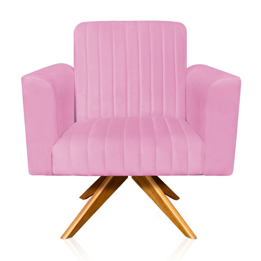 Poltrona Giratória Viena Gomada Suede Rosa Bebê Base Madeira MA30 D'Rossi