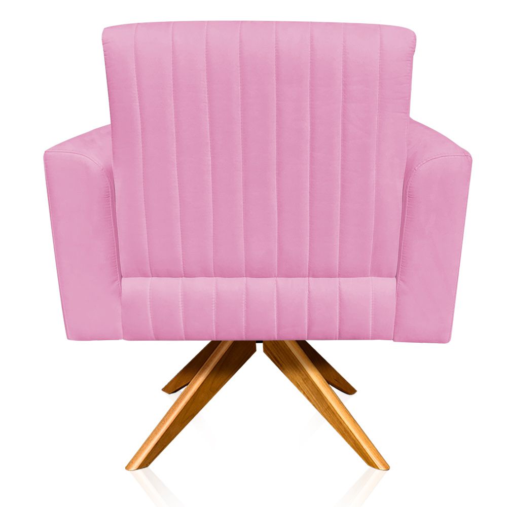 Poltrona Giratória Viena Gomada Suede Rosa Bebê Base Madeira MA30 D'Rossi