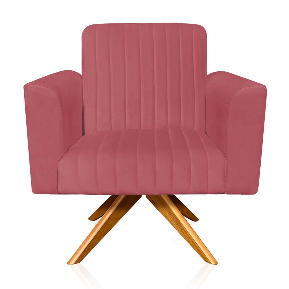 Poltrona Giratória Viena Gomada Suede Rose Base Madeira MA30 D'Rossi