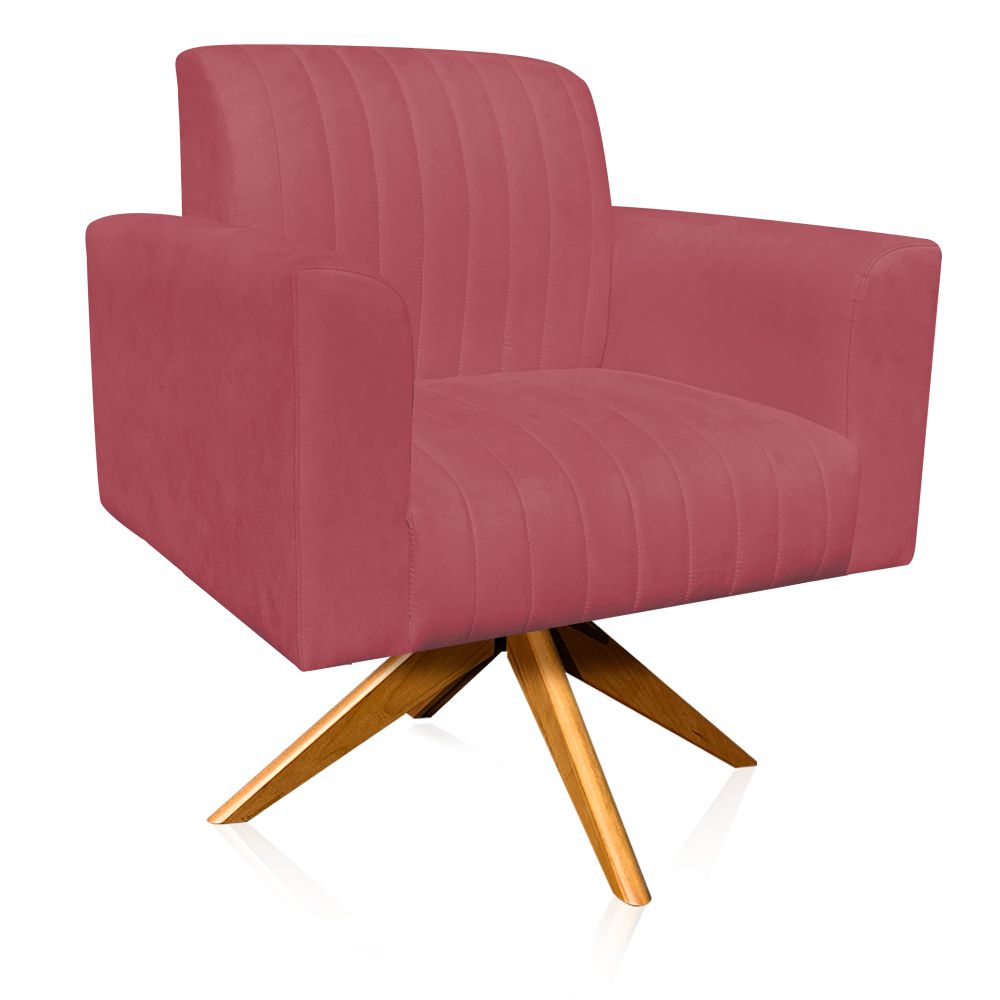 Poltrona Giratória Viena Gomada Suede Rose Base Madeira MA30 D'Rossi