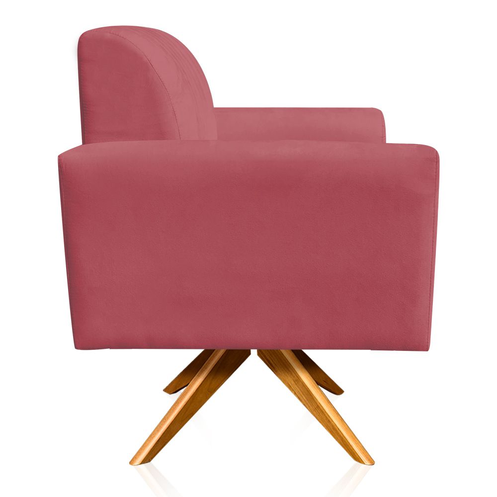 Poltrona Giratória Viena Gomada Suede Rose Base Madeira MA30 D'Rossi