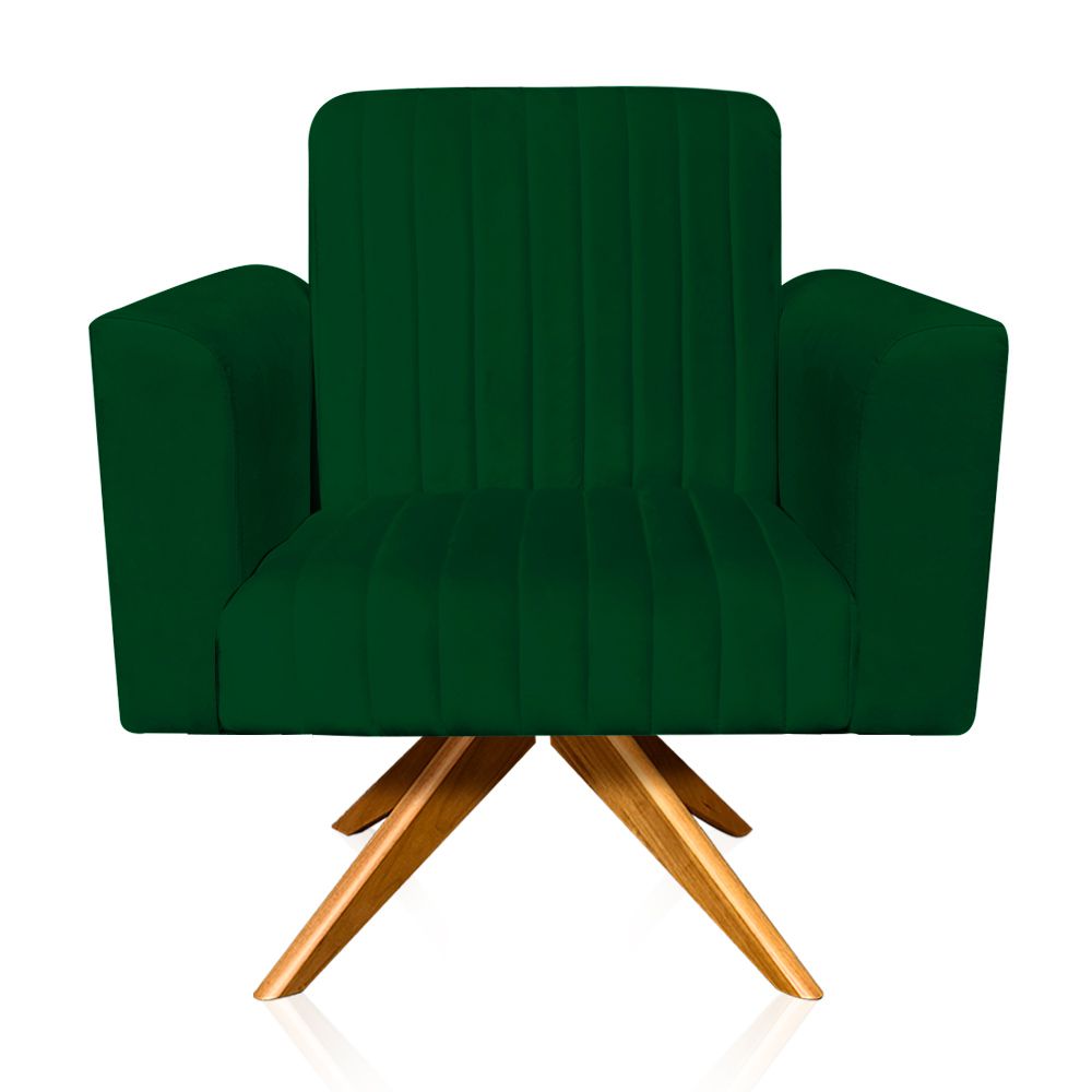 Poltrona Giratória Viena Gomada Suede Verde Base Madeira MA30 D'Rossi