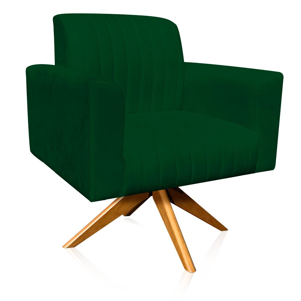 Poltrona Giratória Viena Gomada Suede Verde Base Madeira MA30 D'Rossi