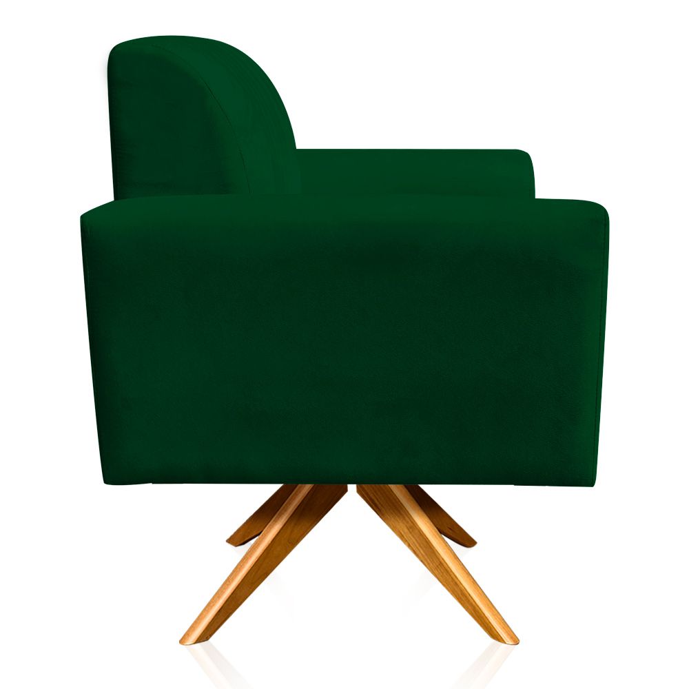 Poltrona Giratória Viena Gomada Suede Verde Base Madeira MA30 D'Rossi
