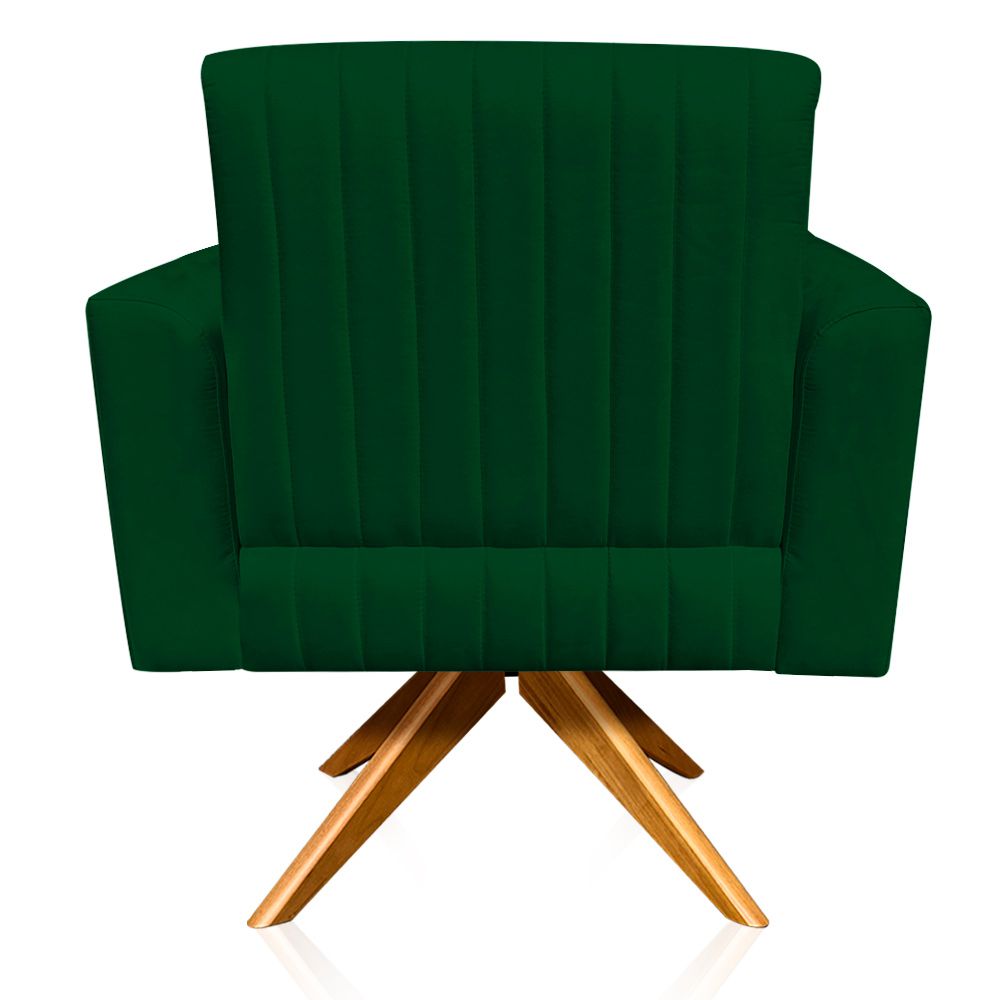Poltrona Giratória Viena Gomada Suede Verde Base Madeira MA30 D'Rossi