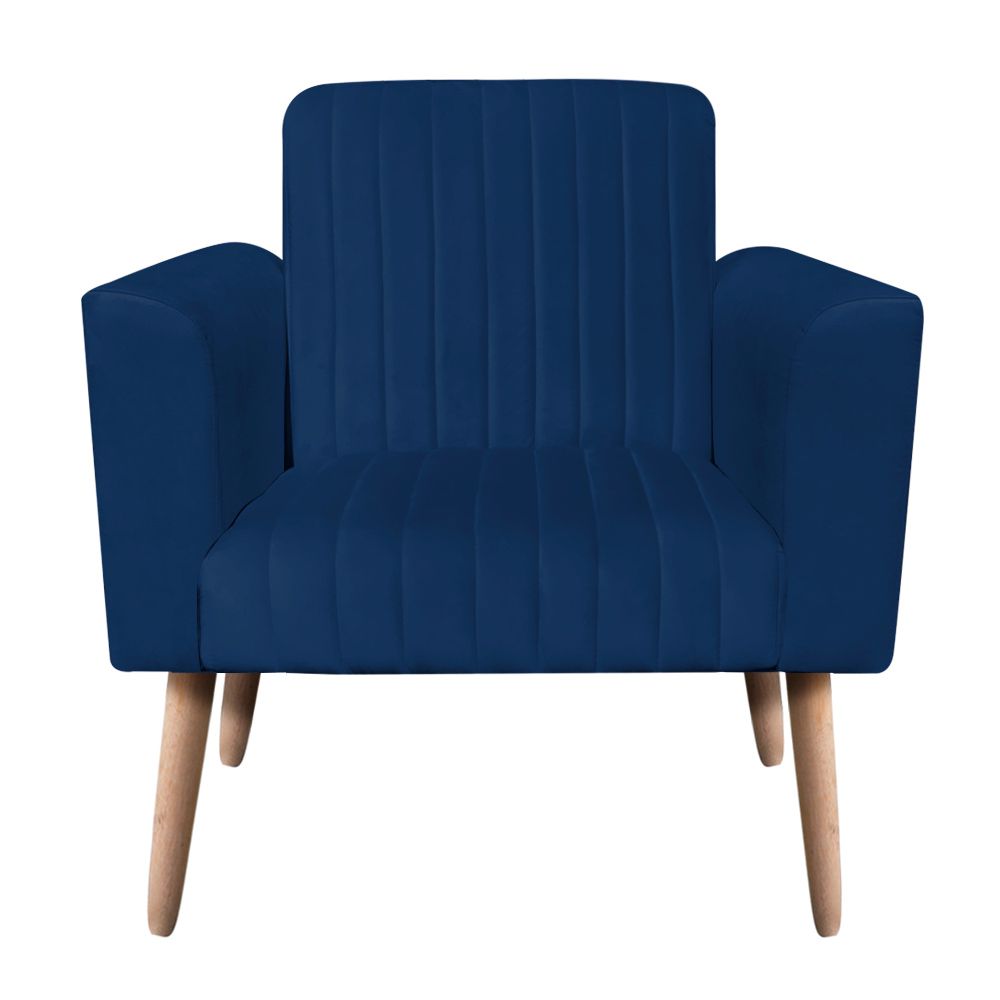 Poltrona Viena Gomada Suede Azul Marinho Pés Palito Natural D'Rossi