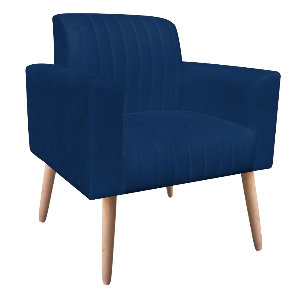 Poltrona Viena Gomada Suede Azul Marinho Pés Palito Natural D'Rossi