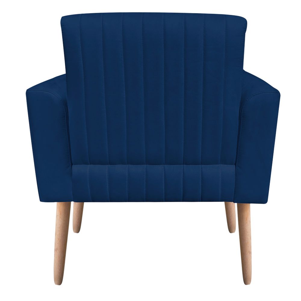 Poltrona Viena Gomada Suede Azul Marinho Pés Palito Natural D'Rossi